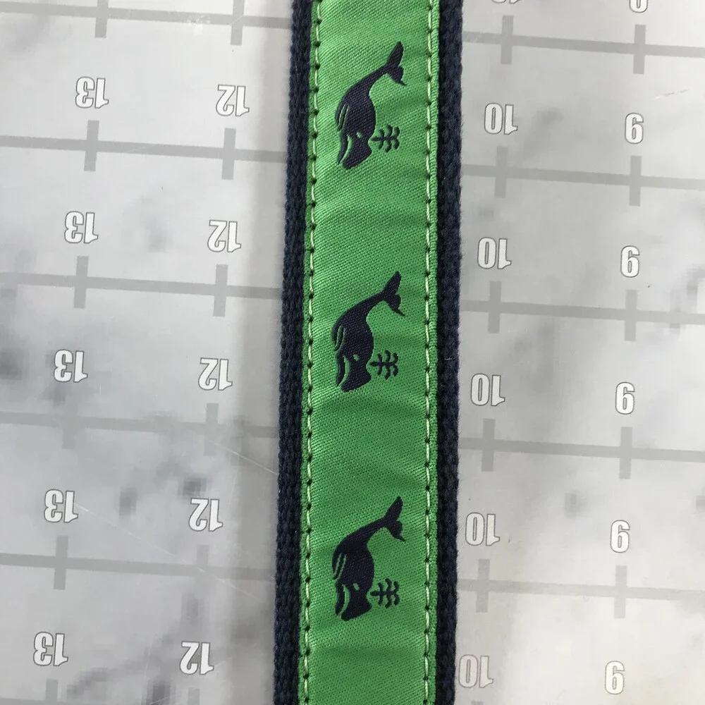 Preston Belt Boys One Size Green Whale Ribbon Navy Web Leather Canvas Made USA